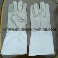 Kevlar Stitching Guantes De Trabajo De Cuero Con Manga De Lienzo, Inyectados MIG TIG Guantes De Trabajo, De Buena Calidad Guantes De Trabajo De Soldadura De Cuero De Grano De Vaca